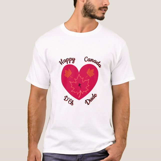 Camiseta Feliz Canadá D'Eh Corazón, Rana, Hojas de arce (Anverso)