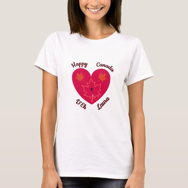 Camiseta Feliz Canadá D'Eh Corazón, Rana, Hojas de arce (Anverso)