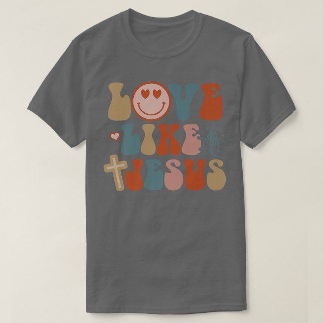 Camiseta Feliz Cara Retro Groovy Amor Como Jesus Faith Chri (Diseño del anverso)