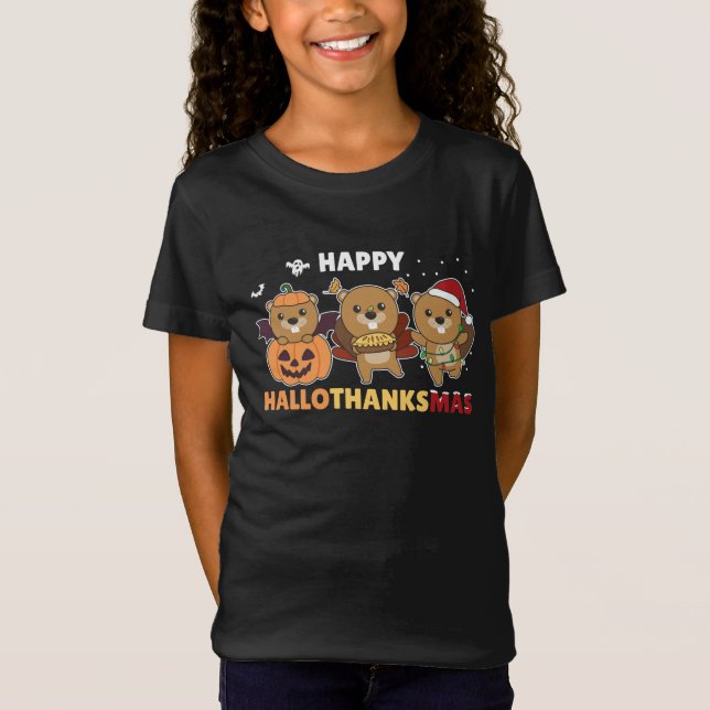 Camiseta Feliz castor de Navidades de castores de Hallothan (Anverso)