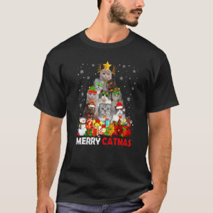 Camiseta Feliz Catmas Cat Mamá Cat Papá Navidad Scottish Fo