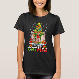 Camiseta Feliz Catmas Gato Sphynx Santa Árbol de Navidad Na