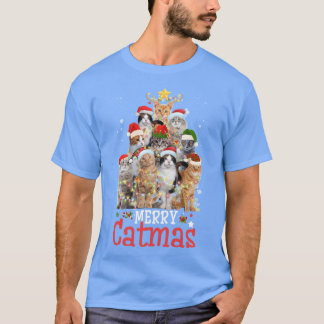 Camiseta Feliz Catmas Regalo de Navidad Divertido Gato árbo