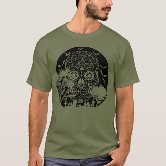 Camiseta Feliz Cementerio de Azúcar de Halloween Luna Llena (Anverso)