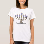 Camiseta Feliz Chanukah<br><div class="desc">Feliz menorah de Chanukah con velas azules.</div>