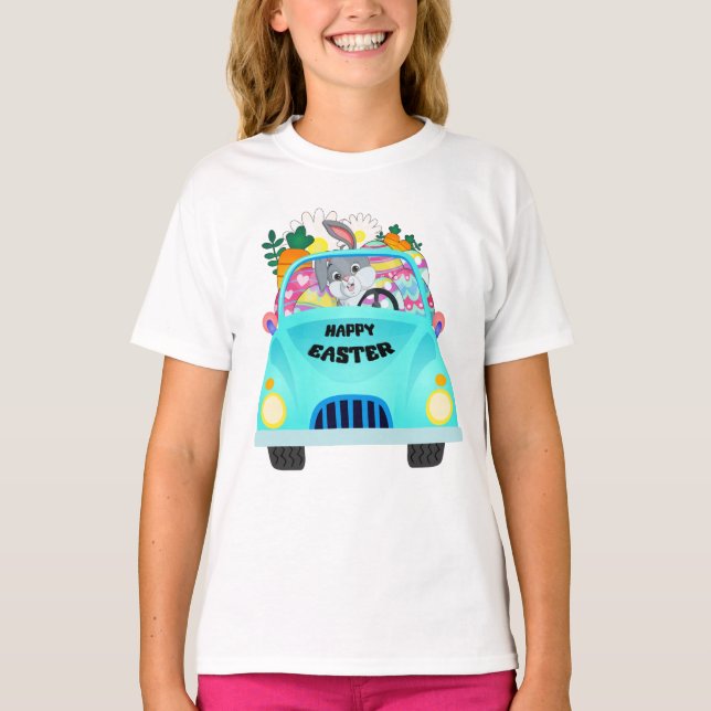 Camiseta Feliz Chica de Camiones Bunny Eggs de Pascua (Anverso)