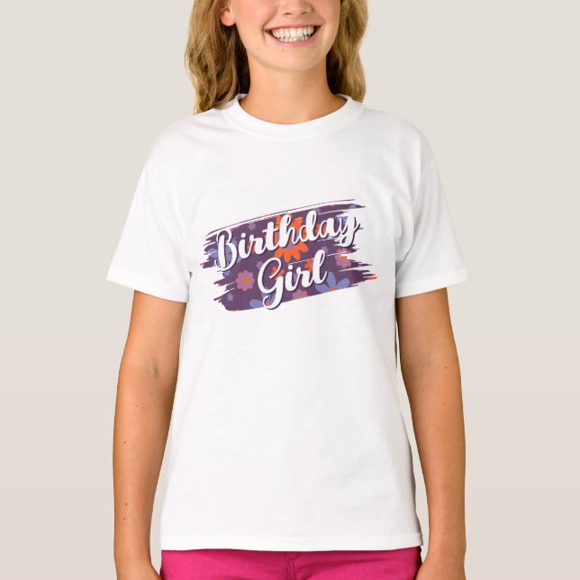 Camiseta Feliz Chica de cumpleaños de las flores retro de l (Anverso)