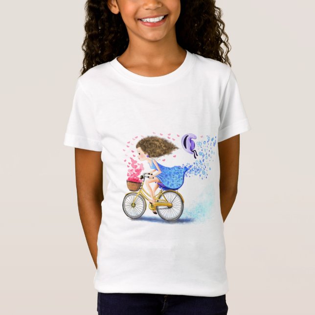 Camiseta Feliz Chica En Bicicleta - Corazón Romántico  (Anverso)