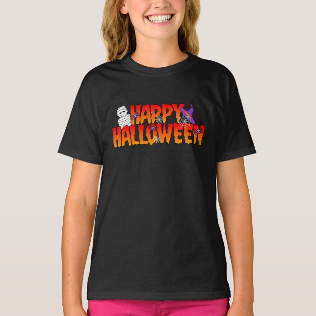 Camiseta Feliz Chica gráfico de Halloween (Anverso)