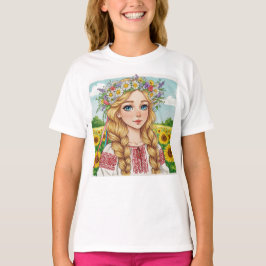 Camiseta Feliz Chica ucraniano flor Wreath T-Shirt