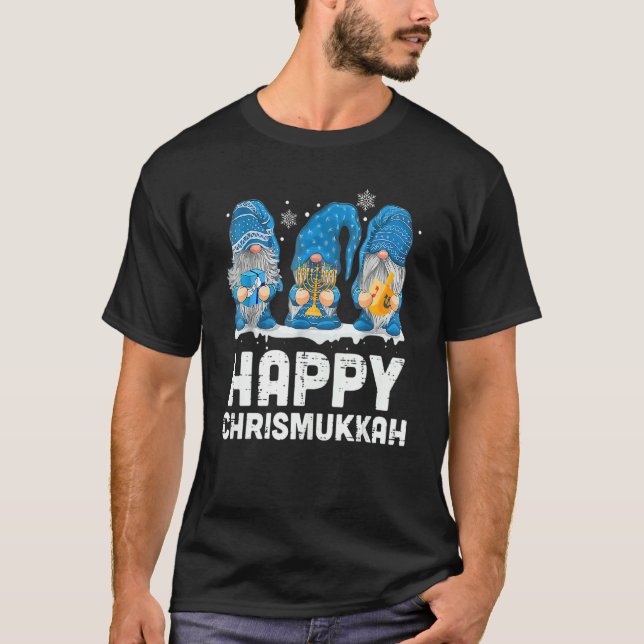 Camiseta Feliz Chrismukkah 2021 con Menorah Dreidel Gnome (Anverso)