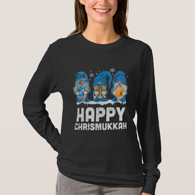 Camiseta Feliz Chrismukkah 2021 con Menorah Dreidel Gnome (Anverso)