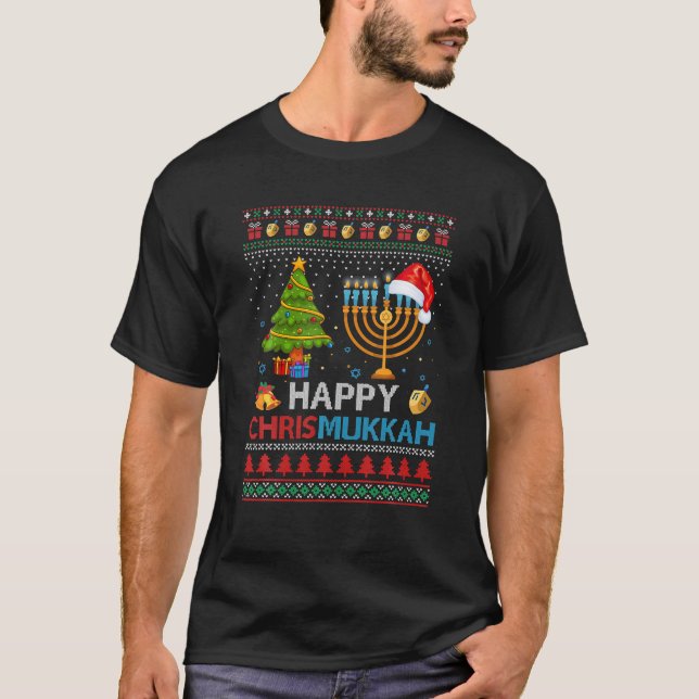 Camiseta Feliz Chrismukkah judío Hanukkah Chanukah Ugly (Anverso)