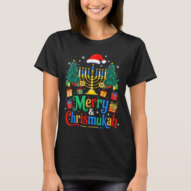 Camiseta Feliz Christmukkah Janucá Árbol de Navidad Xmas Fa (Anverso)