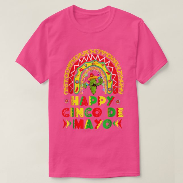 Camiseta Feliz Cinco De Mayo Cactus De Guitarra Arcoiris So (Diseño del anverso)