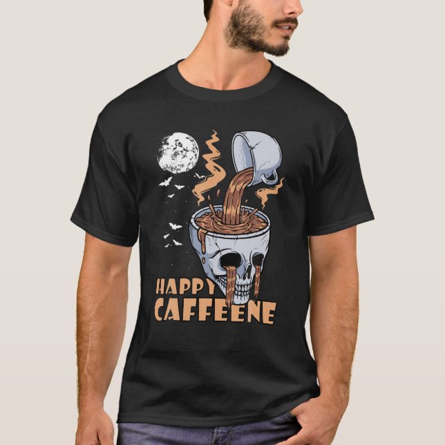 Camiseta Feliz Coffee Skeleton de Halloween (Anverso)