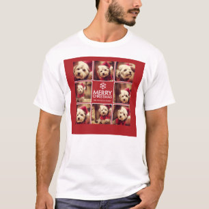 Camiseta Feliz Collage de fotos de Navidad Blanco Rojo