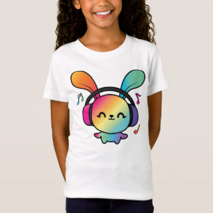 Camiseta Feliz Conejo con auriculares escuchando música.