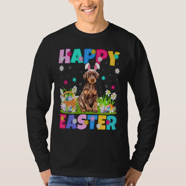 Camiseta Feliz Conejo de Pascua Doberman Pinscher Dog Easte (Anverso)