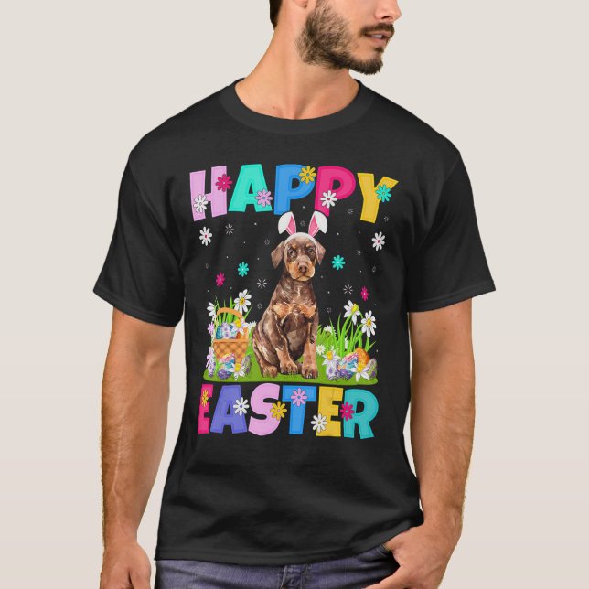 Camiseta Feliz Conejo de Pascua Doberman Pinscher Dog Easte (Anverso)