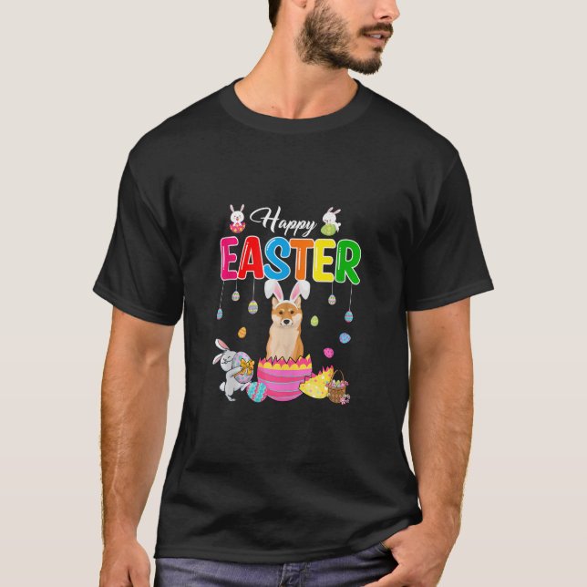 Camiseta Feliz conejo de Pascua Shiba Inu dentro del huevo  (Anverso)