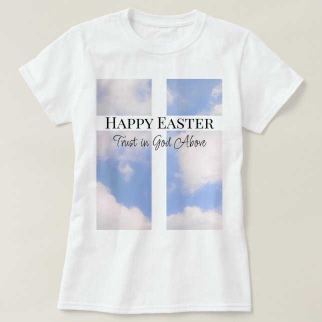 Camiseta Feliz Confianza en Pascua en Dios Azul y Blanco (Diseño del anverso)