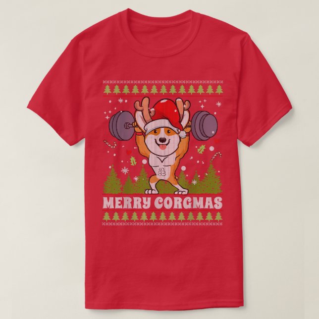 Camiseta Feliz Corgmas Corgi Perro Halterofilia Fea Navidad (Diseño del anverso)