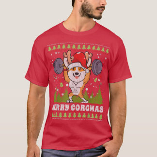 Camiseta Feliz Corgmas Corgi Perro Halterofilia Fea Navidad