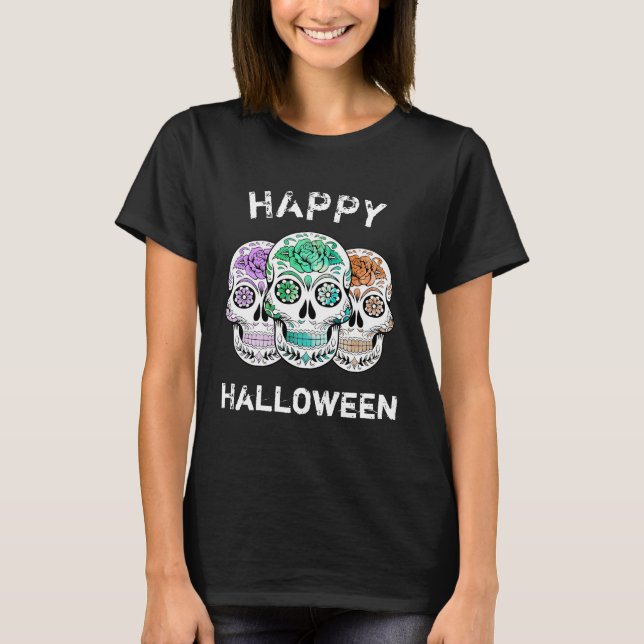 Camiseta Feliz Cráneo de Azúcar de Halloween (Anverso)