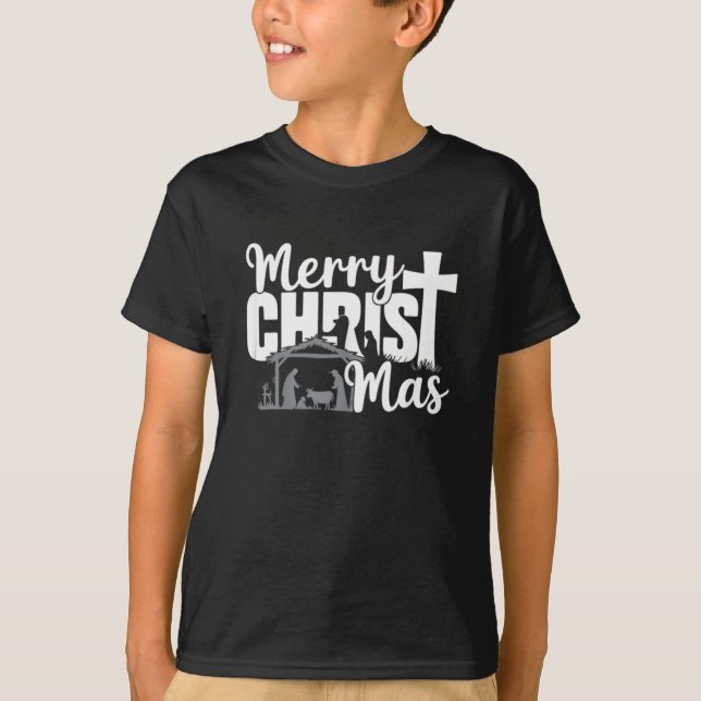 Camiseta Feliz Cristo Mas Navidades cristianos Familia Jesú (Anverso)