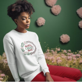 Camiseta Feliz CRISTOmas Damas cristianas Wreath Long