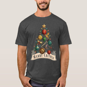 Camiseta Feliz Critmas D20 RPG Dados Árbol de Navidad Jugad