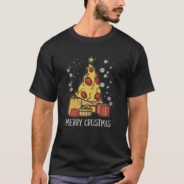 Camiseta Feliz Crustmas Navidad Comida Navidad Árbol Pizza (Anverso)