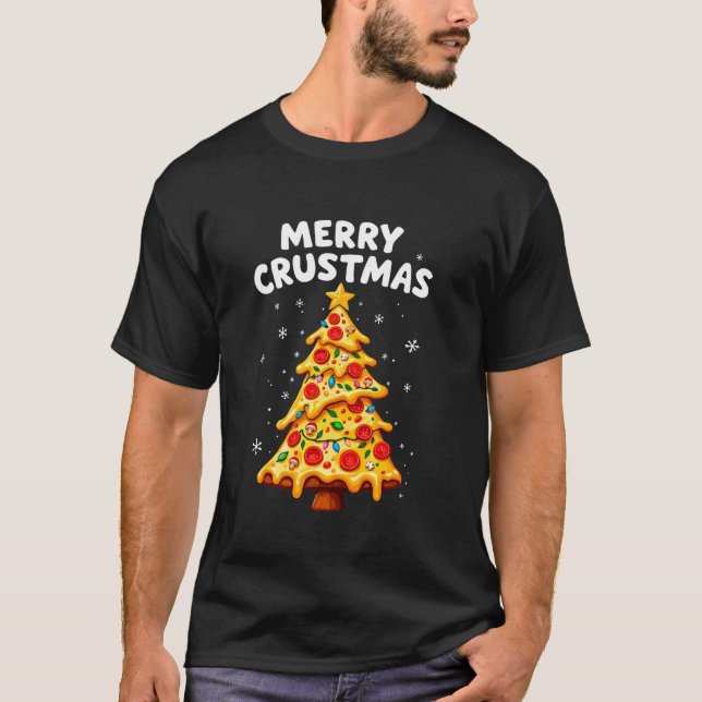 Camiseta Feliz Crustmas Pizza Árbol de Navidad Navidad Navi (Anverso)