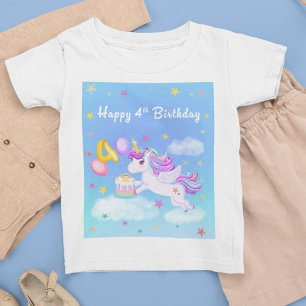 Camiseta Feliz cuarto cumpleaños de Unicornio con pastel de