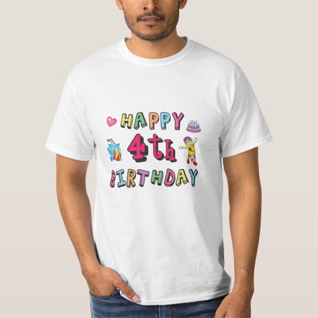 Camiseta Feliz cuarto cumpleaños, deseos de cuatro años al  (Anverso)