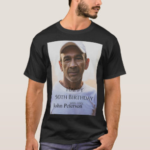 Camiseta Feliz cumpleaños 50 nombre foto año hombre simple