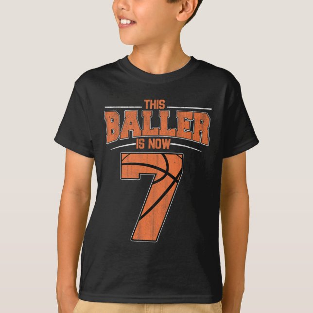 Camiseta Feliz cumpleaños 7 niños de baloncesto de 7 años (Anverso)
