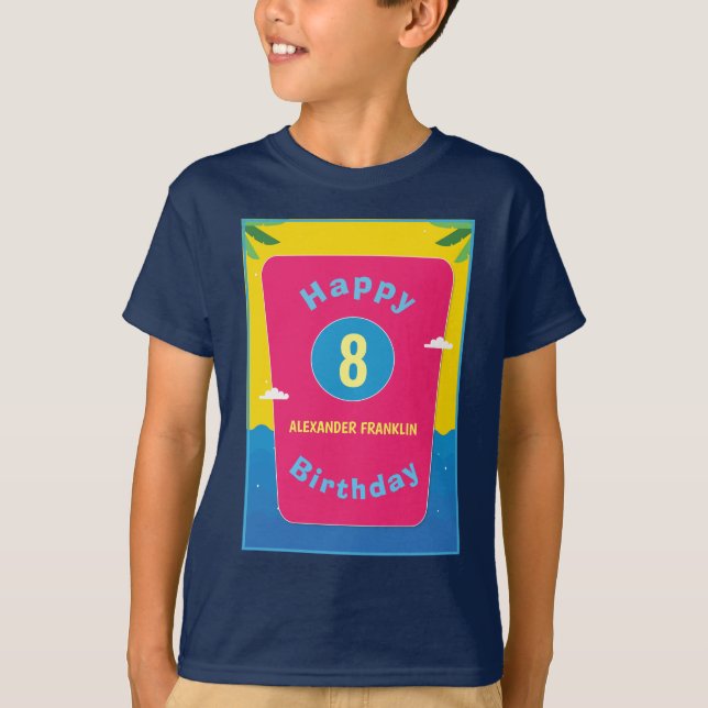 Camiseta Feliz cumpleaños 8 años Chica niño personalizado (Anverso)