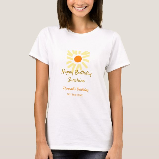Camiseta Feliz cumpleaños amarillo naranja sol boho (Anverso)