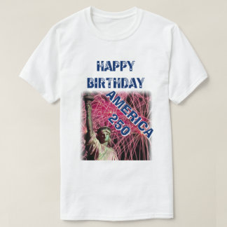 Camiseta Feliz Cumpleaños América 250 Estrellas Rayas Azul