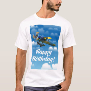 Camiseta Feliz cumpleaños avión vintage en un cielo azul