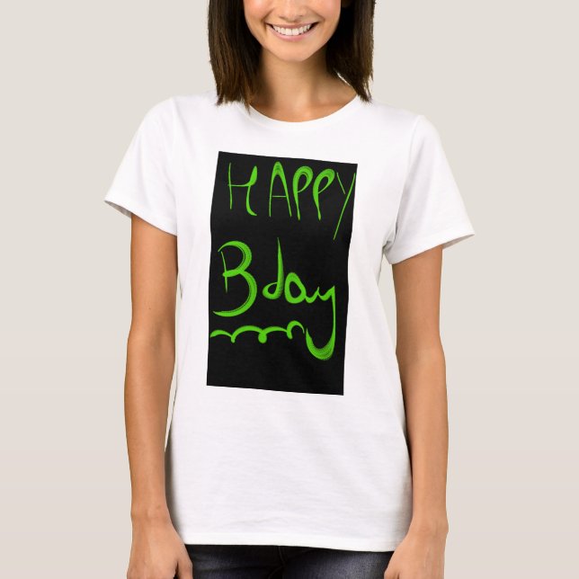 Camiseta Feliz cumpleaños, cartas verdes de neón (Anverso)