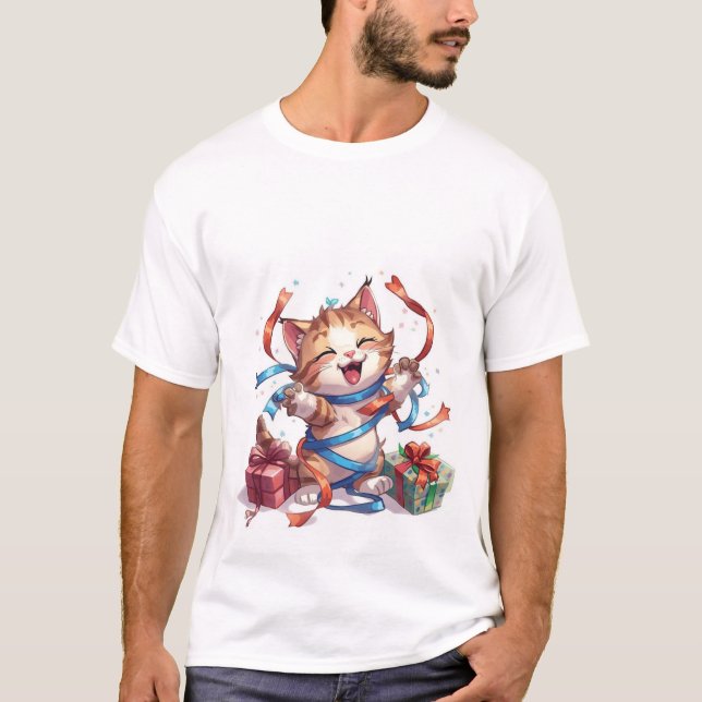 Camiseta Feliz Cumpleaños Celebración Gatito ✨🎉 (Anverso)