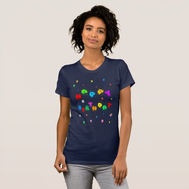 Camiseta Feliz cumpleaños, coloridos globos divertidos (Anverso completo)