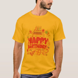 Camiseta Feliz cumpleaños con el pastel de cumpleaños