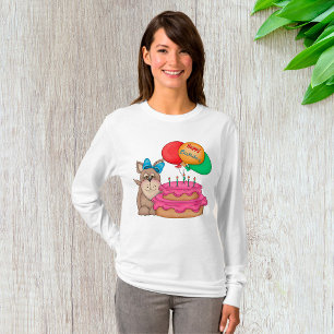 Camiseta Feliz cumpleaños con una pipa con globos y pastele