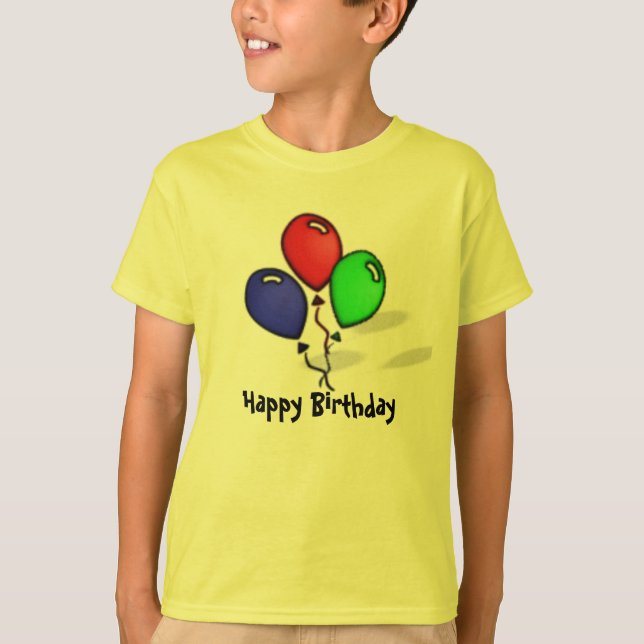 Camiseta Feliz cumpleaños de tres globos (Anverso)