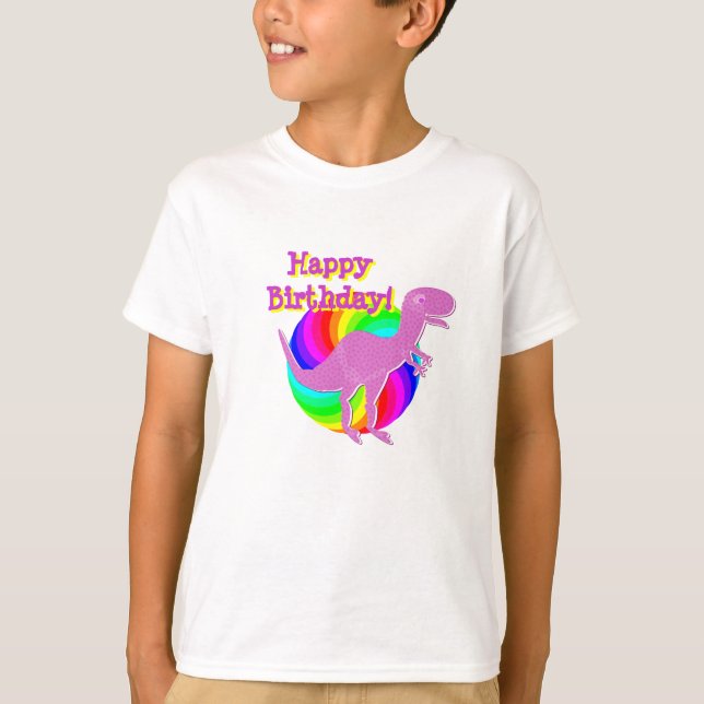 Camiseta Feliz cumpleaños Dinosaurio Rosa T-Rex (Anverso)