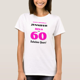 Camiseta Feliz Cumpleaños Diva 60 Años Fabulosos Rosa Calie